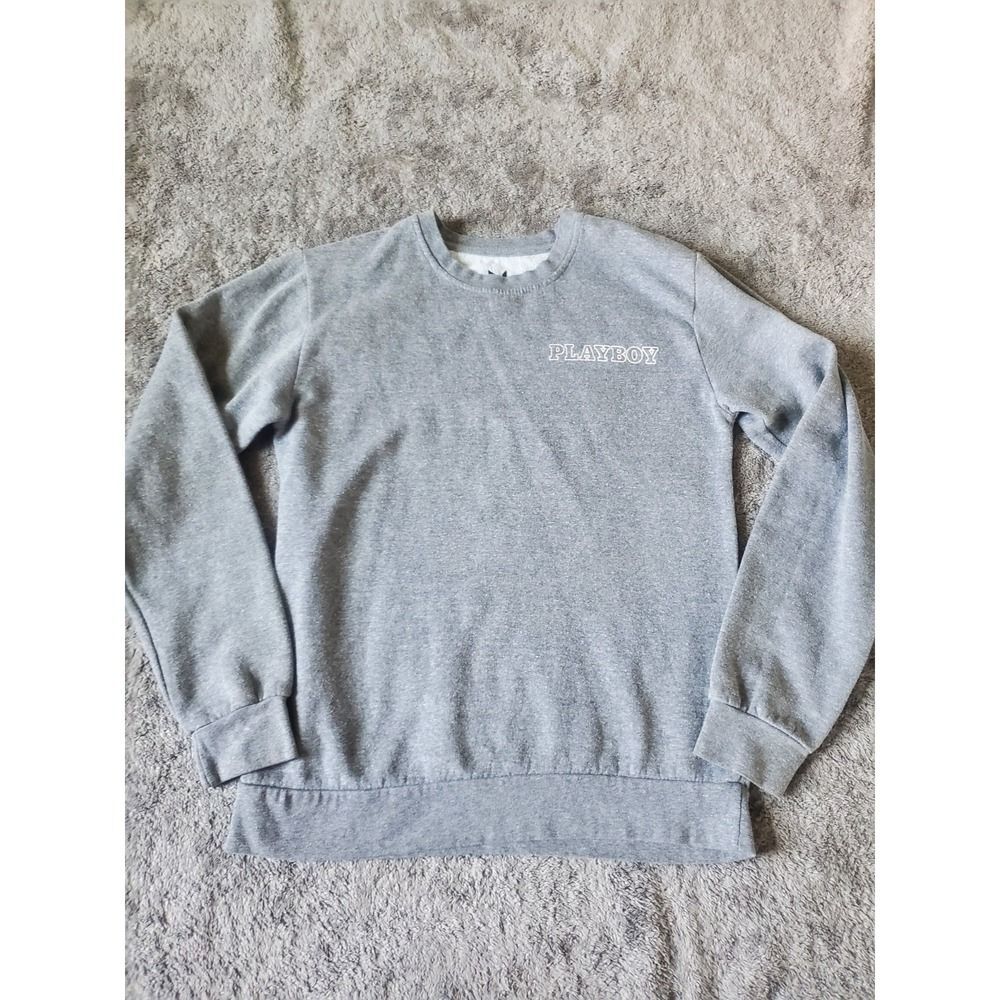 Playboy Crewneck Sweatshirt Gray Spell Out Logo Men's Small